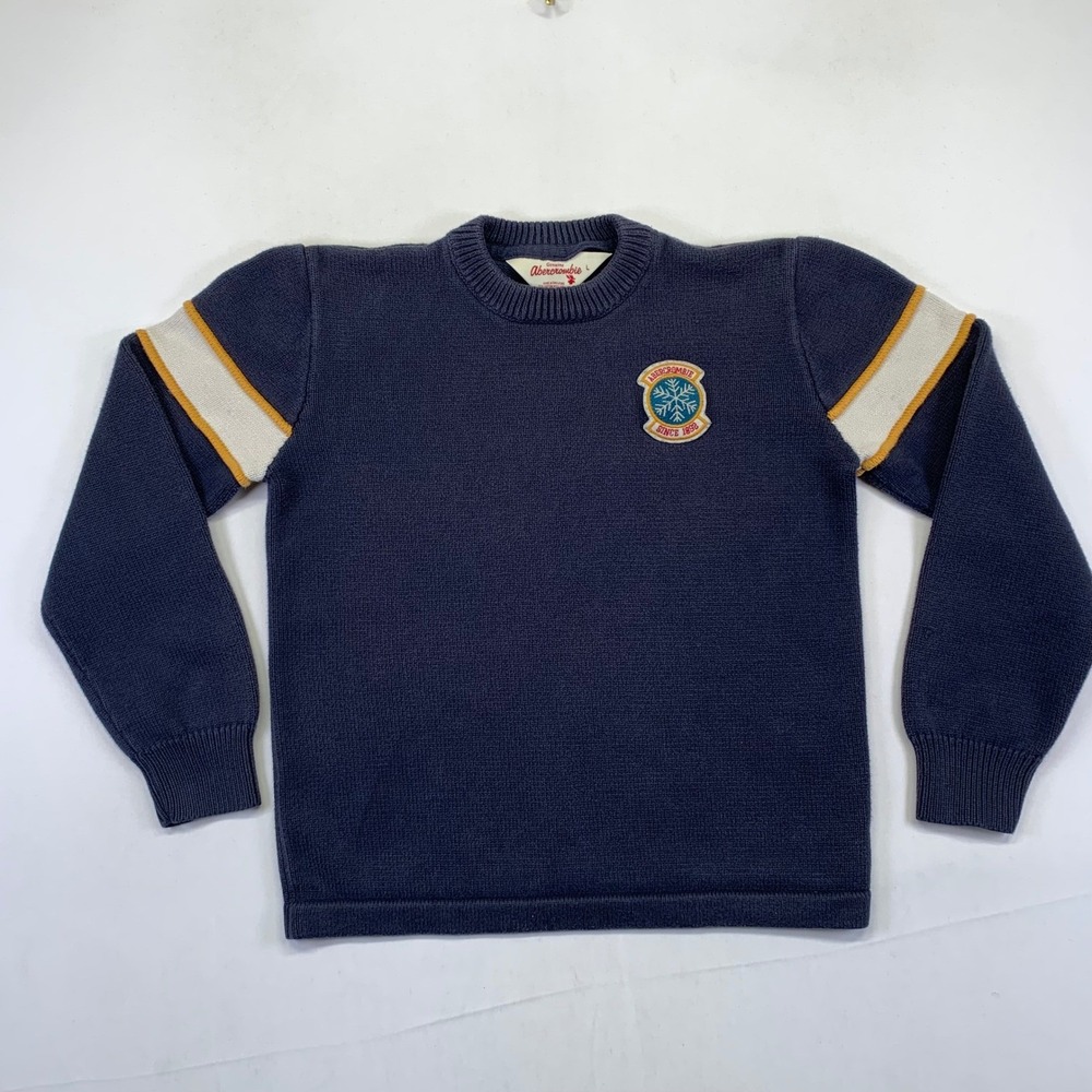Vintage Abercrombie Kids Sweater Size‎ Large Kids Youth Striped Patch Logo Knit